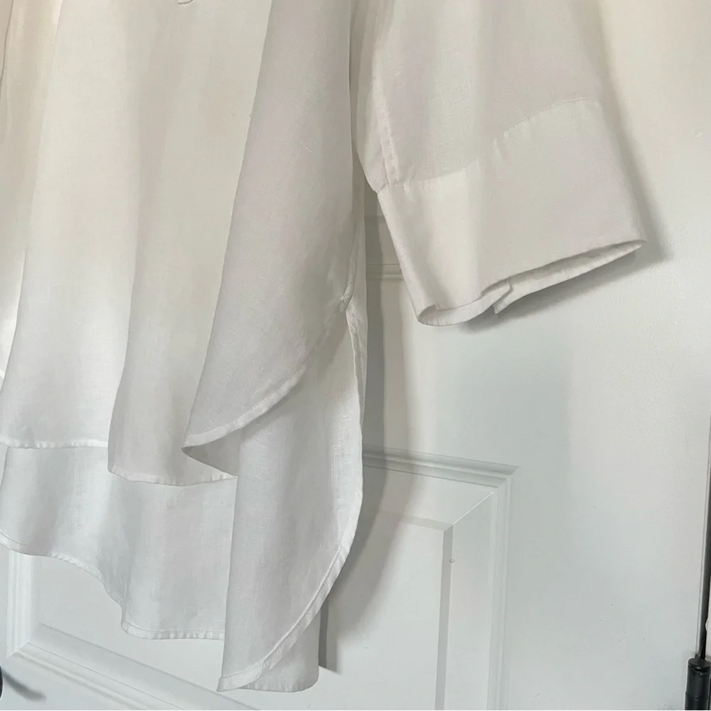 Chico's 100% Linen Classic White Pullover Tunic Blouse Size 14 - Picture 6 of 8